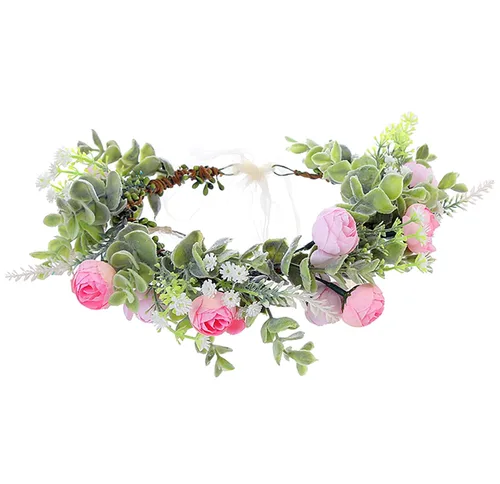 Miniatura 12 de Corona de flores de rosas para novia, diadema floral para el cabello, diadema de flores, halo bohemio con cinta, boda, fiesta, festival, fotos