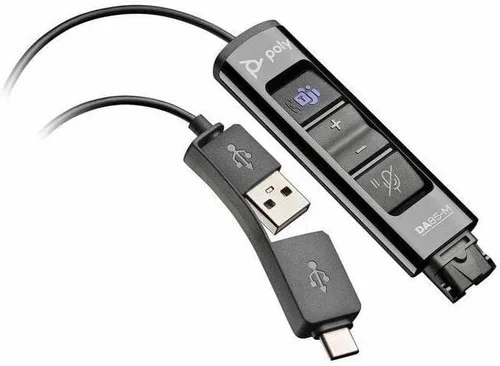 Poly - Adaptador digital DA85M USB-A/USB-C (Plantronics) - Funciona con auriculares Poly Call Center de desconexión rápida (QD) - Protección