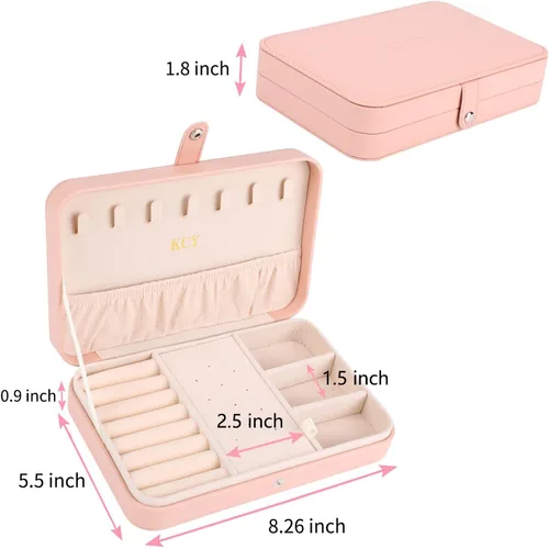 Miniatura 4 de KCY Joyero para mujeres y niñas pequeño estuche organizador de joyas de viaje cajas de almacenamiento de joyas portátiles de piel sintética soporte
