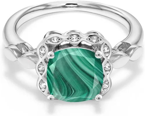 Miniatura 48 de Gem Stone King Anillo de compromiso de plata de ley 925 de 0.315 in con piedra natal y zafiro blanco creado Anillo de compromiso de boda