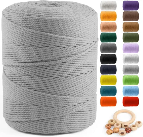 Miniatura 48 de Cuerda de algodón para macramé de 5 mm x 109 yardas, ZUEXT 100% natural hecha a mano, cuerda de algodón trenzada de 4 hebras para colgar plantas