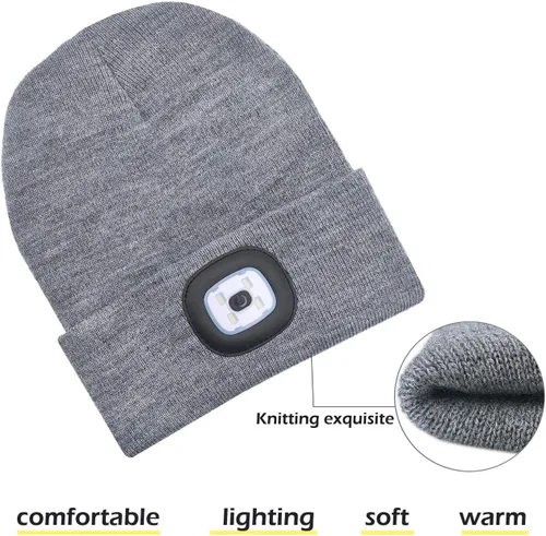 Miniatura 2 de CENSGO Gorro unisex con luz LED recargable por USB, regalos para papá, padre, hombres, marido, cálido gorro de punto