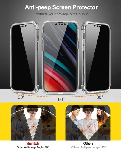 Miniatura 3 de SURITCH Funda transparente para iPhone 13 Pro Max, [protector de pantalla antiespía integrado] Funda rígida a prueba de golpes de 360°