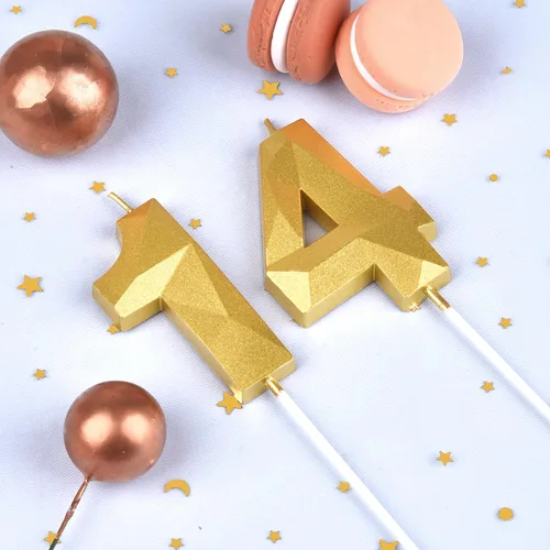 Miniatura 2 de Velas de cumpleaños de 7 cm con número 14 de oro, velas de número dorado, velas de número para pastel, celebración de fiesta