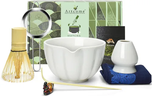 Miniatura 9 de Artcome Juego de té Matcha japonés de 4 piezas, cuenco Matcha con boquilla de vertido, batidor de matcha, cuchara de té, soporte para batidor, kit