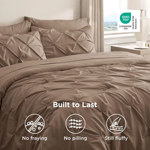 Miniatura 6 de Bedsure - Juego de ropa de cama tamaño california king de 7 piezas, con pliegues, color marrón, cama en una bolsa con edredón, sábanas, fundas de 21