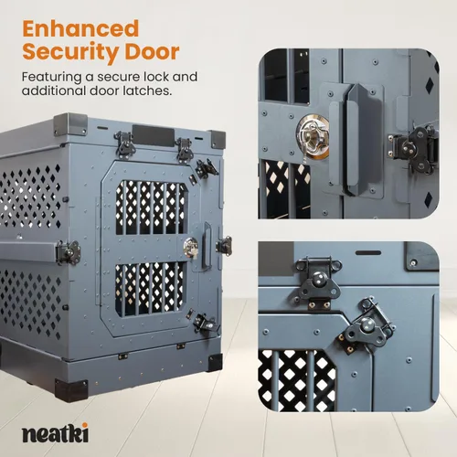 Miniatura 5 de Jaula plegable de 34 pulgadas para perros, de aluminio con recubrimiento en polvo con bloqueo seguro y bandeja extraíble, portátil para uso en Negro