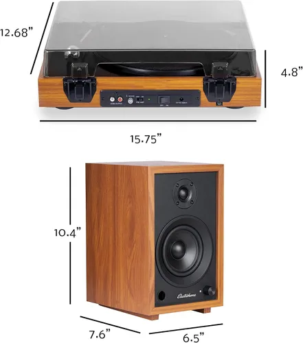 Miniatura 8 de Electrohome Montrose Record Player Stereo System, 4" Bluetooth Powered Bookshelf Speakers, Belt-Drive Bluetooth Turntable with Audio-Technica Teak