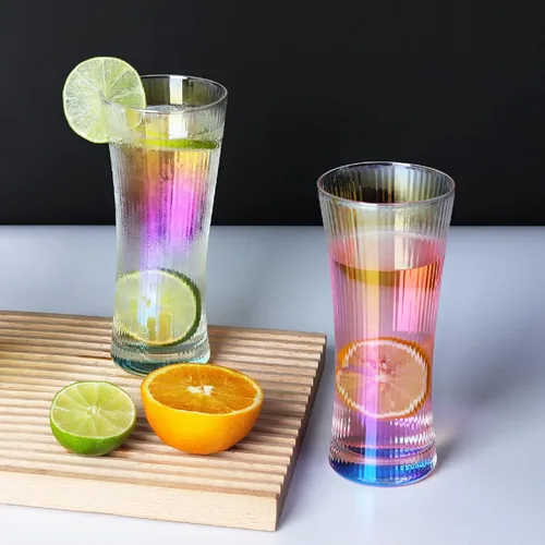 Miniatura 5 de Joeyan Vasos de cóctel de jugo de agua, cristalería estilo origami, vaso alto ondulado, moderno vaso de vidrio acanalado para té helado, café