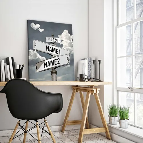 Miniatura 33 de Impresiones en lienzo personalizadas: letrero de calle Crossroads para parejas, arte de pared, nombres y fechas, regalo personalizado, impresión