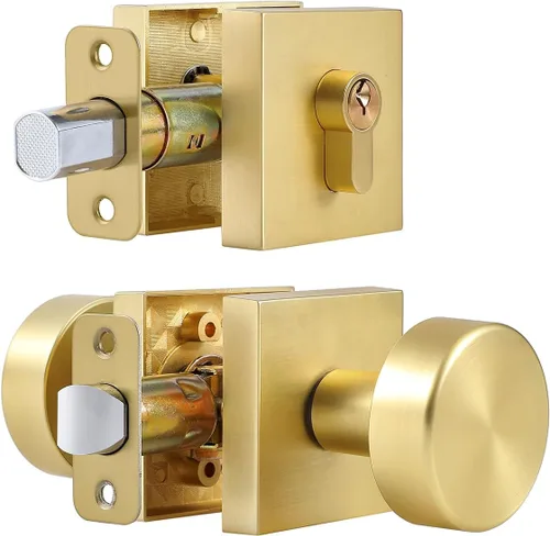 Miniatura 35 de coolnews Pomos dorados para puerta interior, pomo de puerta de privacidad con cerradura, manija de puerta cuadrada resistente moderna para Oro