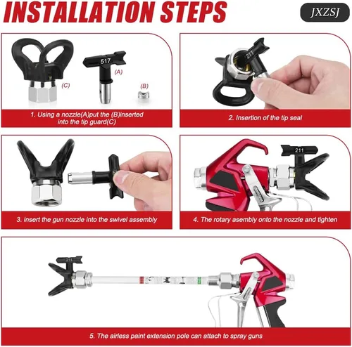 Miniatura 6 de Pistola de pintura sin aire de alta presión 4000 PSI con puntas de pulverización sin aire, protector de punta, junta giratoria, filtro de pistola