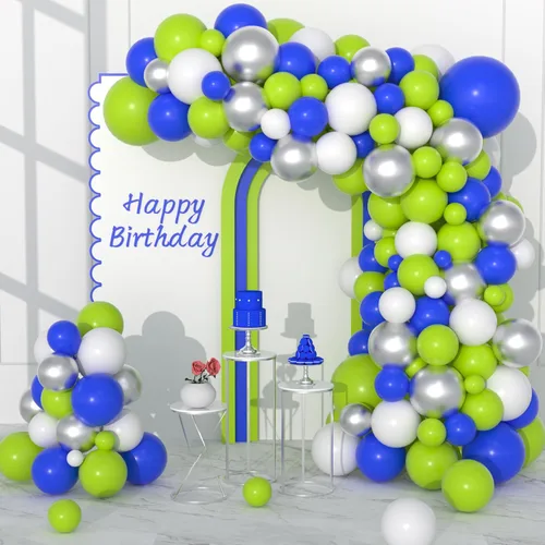 Miniatura 14 de Kit de arco de guirnalda de globos azules, morados y negros, 122 globos morados, azul rey y negro, globos metálicos plateados para videojuegos