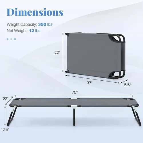 Miniatura 7 de Giantex Catre plegable de camping para adultos, cama portátil con tela Oxford 600D, marco resistente, capacidad de 350 libras, uso en 1 paso, silla