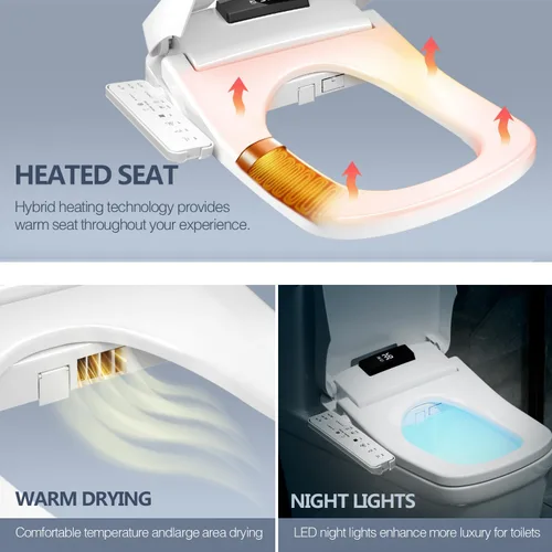Miniatura 3 de WLJBIDET Asiento de bidé cuadrado para inodoros rectangulares, asiento de inodoro eléctrico con calefacción, secador de aire ajustable y agua tibia