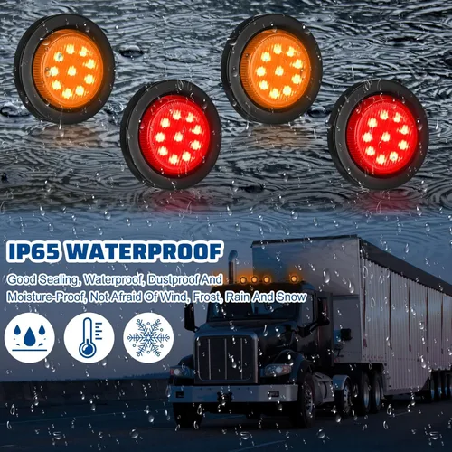 Miniatura 5 de Treela 16 luces LED marcadoras de 2 pulgadas, 10 luces LED redondas para remolque, impermeables, selladas con ojales de goma de montaje empotrado, 2
