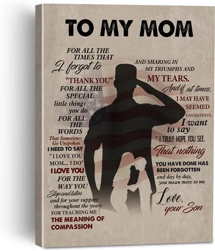Cuadro de Ejército Militar Hijo a Mi Mamá Gracias Pintura en Lienzo Enmarcada Arte de Pared Decoración para Dormitorio, Cartel de Lienzo de Mamá del