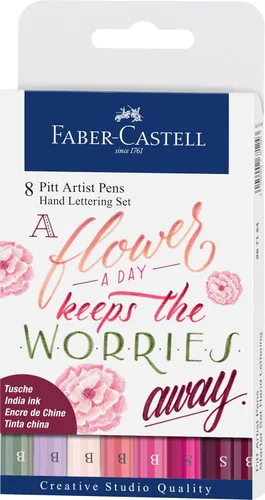 Faber-Castell Pitt Artist Pen - Juego de letras a mano para principiantes, 8 marcadores modernos de caligrafía y letras en tonos florales rosados,