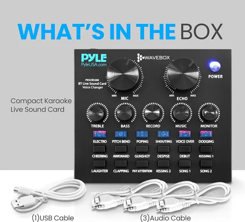 Miniatura 8 de Pyle Mini mezclador de podcast de audio Bluetooth - Transmisión en vivo para computadora de PC, iPhone, cambiador de voz, tarjeta de sonido V8