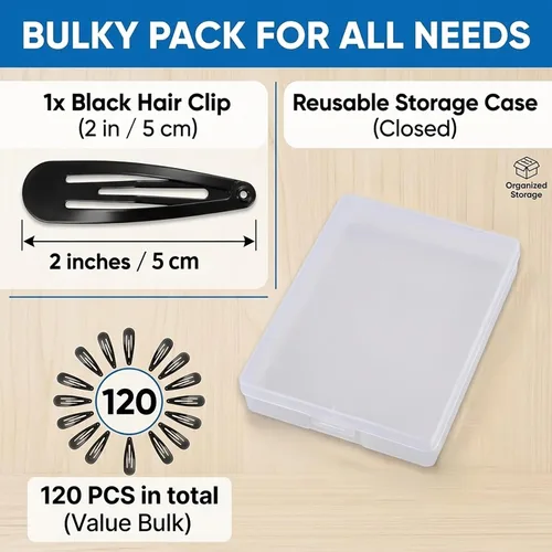 Miniatura 2 de Paquete de 120 pinzas negras para el cabello, pinzas antideslizantes para mujeres y niñas, horquillas duraderas para cabello grueso, recogidos