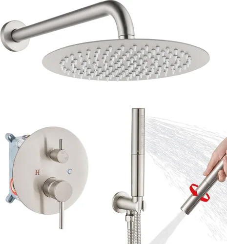 Miniatura 10 de Airuida Accesorios de ducha de 2 funciones, juego de grifo de ducha montado en la pared para baño, ducha de mano de latón de alta presión con cromo