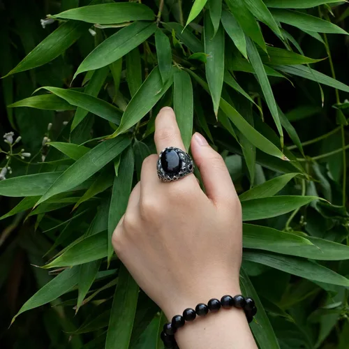 Miniatura 3 de SKOOMEN Anillo para hombre en plata de ley, anillo de ónix para hombre con caja de regalo, anillo Aqeeq para hombre, anillo grande hecho a mano