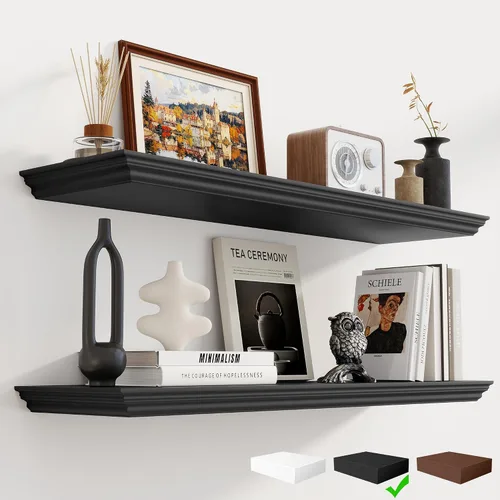Miniatura 19 de Fun Memories Estantes flotantes de 24 pulgadas de largo, 9.3 pulgadas de profundidad, estantes flotantes de corona clásica para pared, estantes