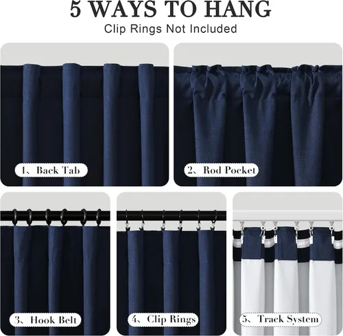 Miniatura 3 de Joywell Cortinas de lino 100% opacas de 45 pulgadas de largo, bolsillo para barra/pestaña trasera, cinturón de gancho/anillos de clip, cortinas