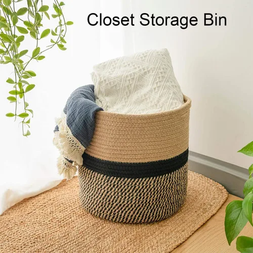 Miniatura 4 de Cesta tejida para macetas de interior, cesta de almacenamiento de cuerda de algodón con asa, cestas tejidas de yute para plantas de interior, maceta