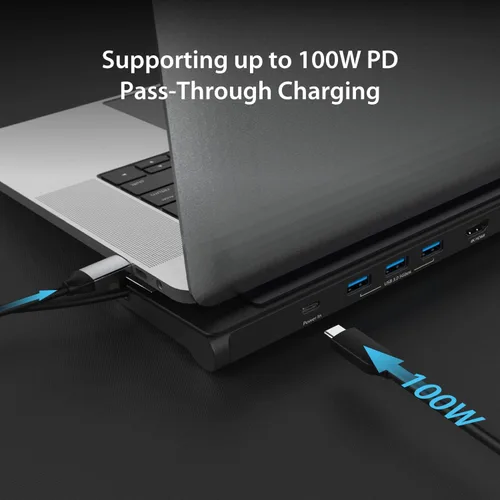 Miniatura 2 de j5create Estación de acoplamiento HDMI dual USB-C (10 en 1), pantalla HDMI dual 4K + 1080p, USB-A x3 de 5 Gbps, lector de tarjetas SD, PD 100 W