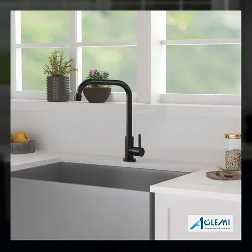 Miniatura 6 de Aolemi Negro frío solo agua grifo de la cocina grifo de barra comercial manija sola palanca 304 acero inoxidable cubierto montado solo agujero