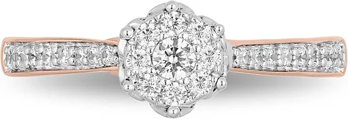 Miniatura 3 de Jewelili Enchanted Disney Fine Jewelry Anillo de compromiso de oro blanco de 10 quilates y oro rosa de 1/3 Cttw Belle Composite Rose