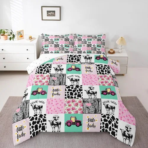Miniatura 17 de Juego de edredón con estampado de vaca marrón para niñas y niños, edredón de plumón de piel de vaca de las tierras altas, ropa de cama de piel