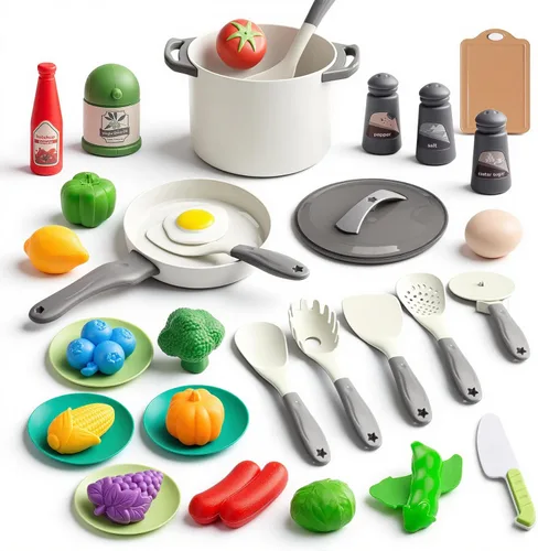 35 piezas de accesorios de juguete de cocina para niños, juego de cocina de simulación para niños pequeños con ollas, sartenes, utensilios, juego de