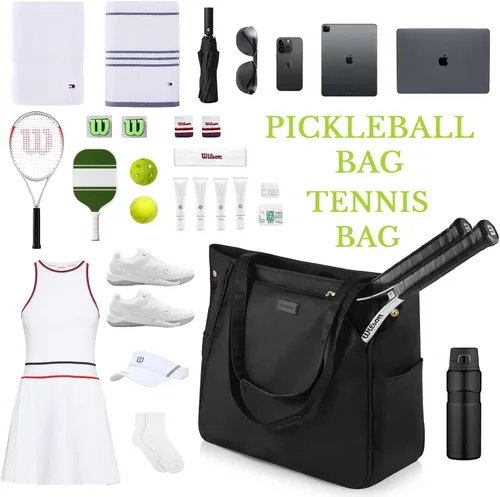 Miniatura 5 de CHICECO Bolsa de tenis para mujer, bolsa de raqueta de tenis grande, bolsa de tenis 2 raquetas, bolsa de pickleball, bolsa de pádel