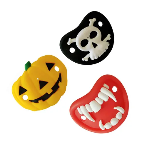 Kisangel Chupetes divertidos con forma de calabaza, esqueleto, vampiros, colmillos, novedad, pezón, bebé, chupete para Halloween, recuerdos de fiesta