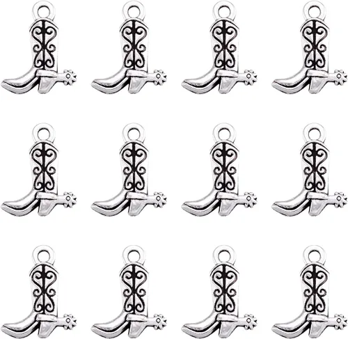 Craftdady Colgantes de plata antigua para zapatos deportivos de metal 3D para pulseras, collares, joyería Bota vaquera de plata antigua