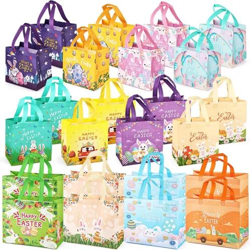 Miniatura 12 de Aviski 12 bolsas de caza de huevos de Pascua de varios tamaños, bolsa de regalo de huevos de gallina de zanahoria con asas, bolsas de regalo