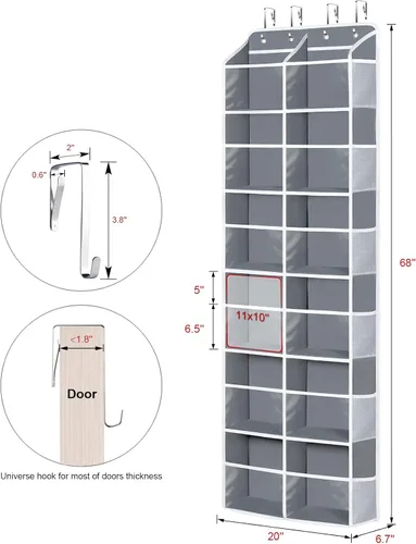 Miniatura 2 de Univivi Organizador sobre la puerta, 6 niveles detrás de la puerta con bolsillos profundos transparentes organizador colgante para armario