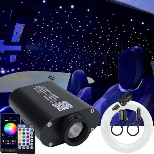 AZIMOM Bluetooth 16W RGBW Luces de Fibra Óptica para Techo de Estrellas, Kits de Iluminación, 450 piezas, 0.03 pulgadas, 9.8 pies, Activadas por