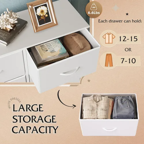 Miniatura 5 de WLIVE - Cómoda de tela para dormitorio, cómoda alta con 8 cajones, torre de almacenamiento con contenedores de tela, cómodas dobles, cómoda