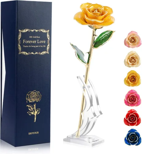 Miniatura 17 de Ejoyous Regalo de rosa para el día de la madre para mamá, rosa sumergida en oro de 24 quilates chapada en oro real preservada para siempre con Rosa