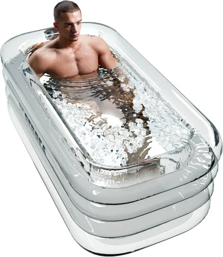 Bañera hinchable de hielo - XL Transparente - Bañera de inmersión en hielo para terapia de agua fría - Bañera de inmersión fría portátil - Interior
