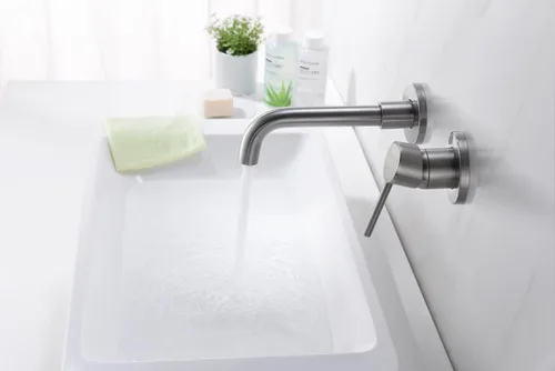 Miniatura 5 de Sumerain - Grifo de pared para baño (níquel cepillado, mango único, válvula de latón oculta)