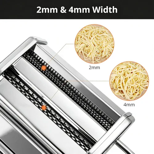 Miniatura 4 de Máquina para hacer pasta METLUCK, máquina de pasta de acero inoxidable manual con rodillo y 9 ajustes de grosor para espaguetis, linguine
