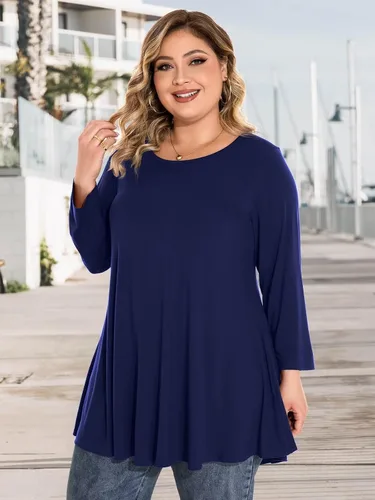 Miniatura 5 de BELAROI - Camiseta cómoda de manga 34 para mujer, talla grande, ajuste suelto