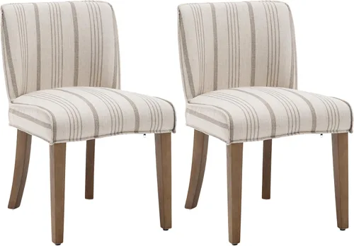 chairus Juego de 2 sillas de comedor de granja, cómodas sillas de cocina tapizadas de tela de lino de madera marrón nogal, sillas de comedor para