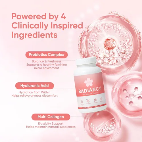 Miniatura 2 de Radiancy Probiótico para Mujeres Salud Vaginal - Sequedad Vaginal y Equilibrio de pH con Cepas de Lactobacillus, Extracto de Flor de Cerezo, Ácido