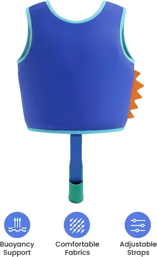 Miniatura 11 de Gogokids Chaleco de natación para niños de 1-2-3-5-7-9 años, chaqueta de natación de neopreno para niños con correa de seguridad ajustable y Azul