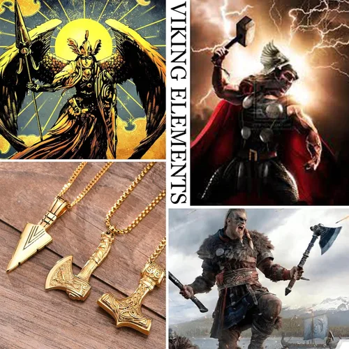 Miniatura 3 de VNOX Collar vikingo para hombre - Collar con colgante de martillo de Thors vikingobrújula nórdicanudo celtaloboamuleto nórdico